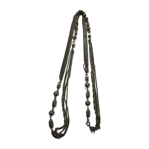 Vintage Long Triple Strand Rope Chain Necklace with Silver Bead Accents 50" L - Picture 4 of 10